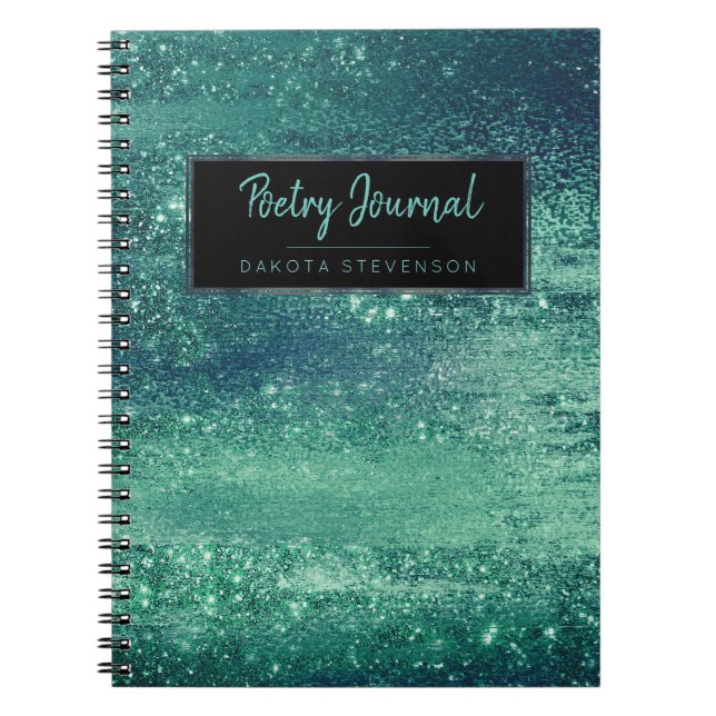 Caderno Espiral Aquamarine Shimmer | Poesia Verde Azul (Frente)
