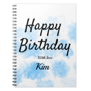 Caderno Espiral Aquarela azul simples aniversário adicione seu nom