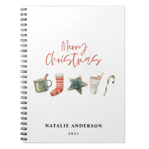 Caderno Espiral Aquarela Biscoito de Natal bebe canas doces