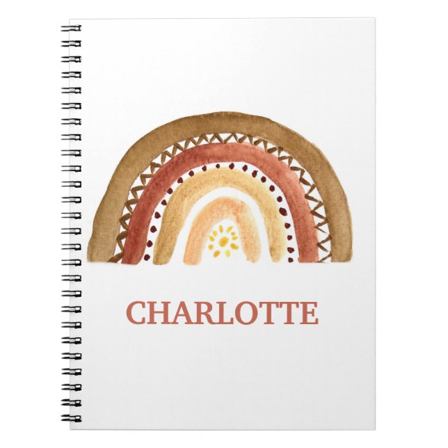 Caderno Espiral Aquarela Boho Pastel Fofo Menina Criança Arco-íris (Frente)