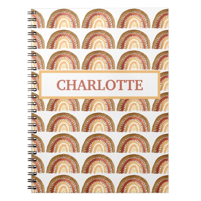 Caderno Espiral Aquarela Boho Pastel Fofo Menina Criança Arco-íris (Frente)