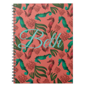 Caderno Espiral Aquarela Cavalo-marinho Personalizado Náutico Pers