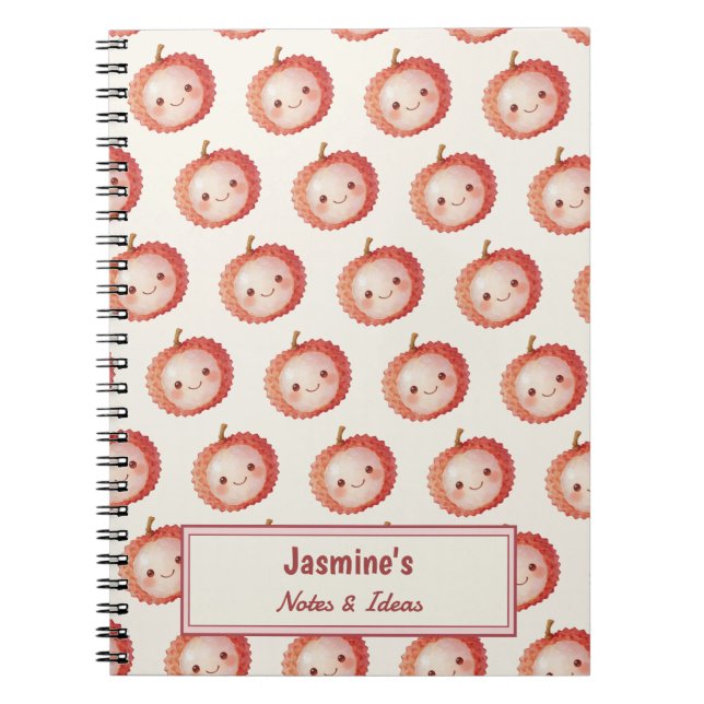 Caderno Espiral Aquarela com padrão de lichia Lucky You personaliz (Frente)