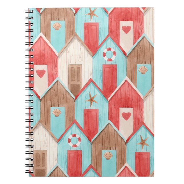 Caderno Espiral Aquarela da casa de praia: padrão retrô. (Frente)