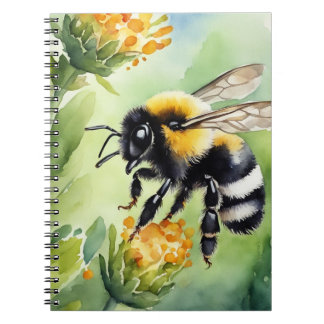 Caderno Espiral Aquarela de abelha melífera fofa pousando em uma f