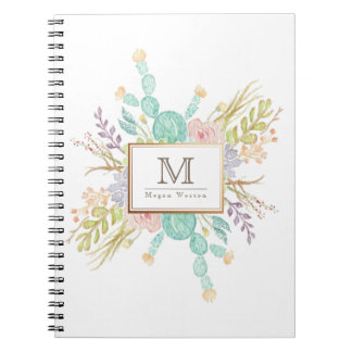 Caderno Espiral Aquarela de Buquê Suculente | Inicial