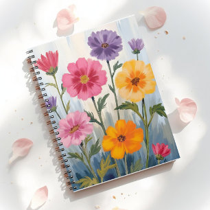 Caderno Espiral Aquarela de Flores Silvestres   Pintura de Campo d