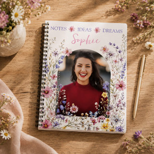 Caderno Espiral Aquarela Elegante de Flor Silvestre & Foto 