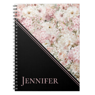 Caderno Espiral Aquarela Floral & Geométrico Preto Personalizado C