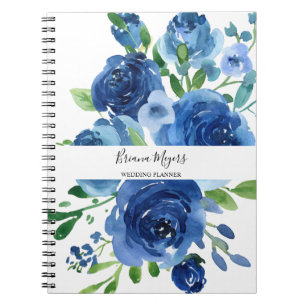 Caderno Espiral Aquarela Floral Moderno Azul Marinho Negócios