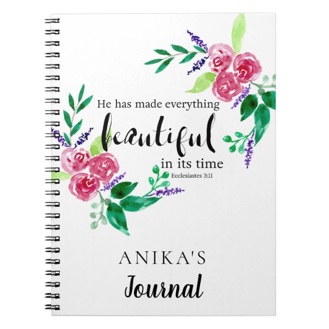 Caderno Espiral aquarela flores bíblia verso personalizado chic (Frente)