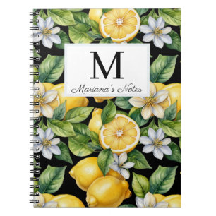 Caderno Espiral Aquarela limões & flores monograma personalizado