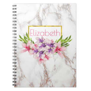 Caderno Espiral Aquarela Magnolia Florais no Marble Branco