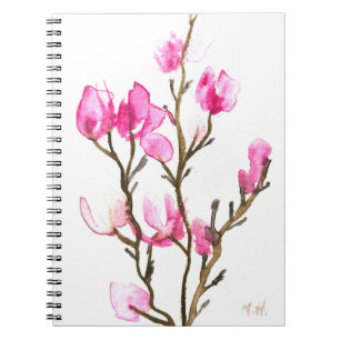 Caderno Espiral Aquarela Magnolia Mãe Floral Rosa Elegante
