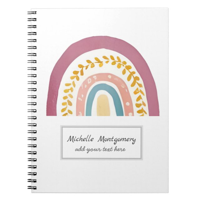 Caderno Espiral Aquarela Moderna Boho Arco-Íris Personalizada (Frente)