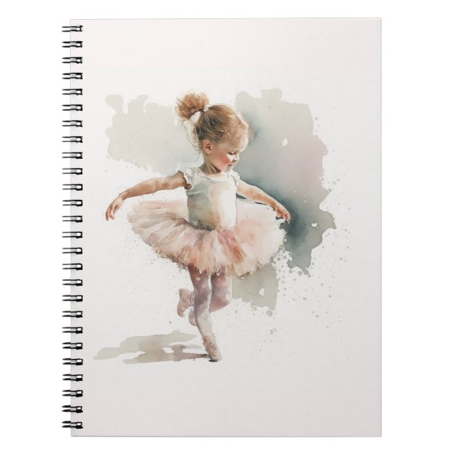 Caderno Espiral aquarela pequena, bailarina fofa com um vestido ro (Frente)