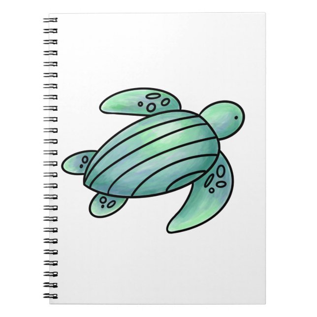 Caderno Espiral aquarela pintada de tartaruga-do-mar azul (Frente)