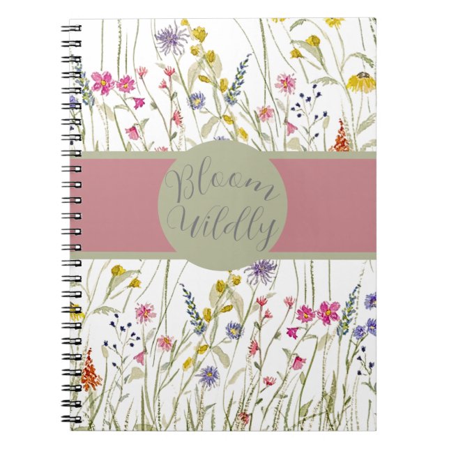 Caderno Espiral Aquarela Rosa e Sage Bloom Selvagem (Frente)