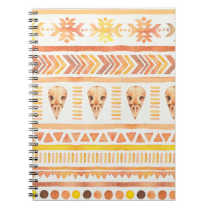 Caderno Espiral Aquarela Sem Costura Boho Padrão Ornamental Triba