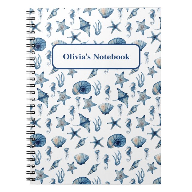 Caderno Espiral Aquarela Sob O Padrão Marítimo (Frente)