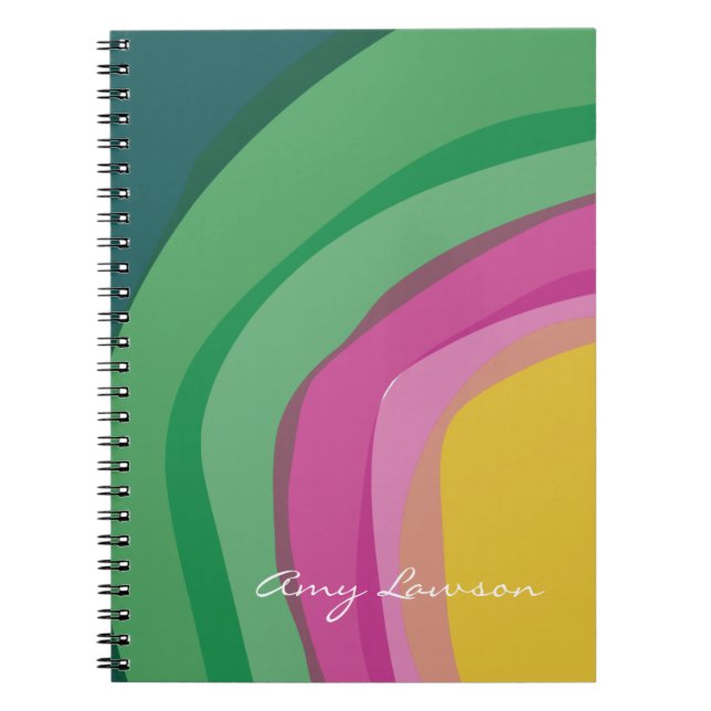 Caderno Espiral Aquarela Verde-Rosa abstrato (Frente)