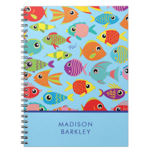 Caderno Espiral Aquário de Peixes Tropicais Criança Fofa