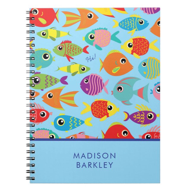 Caderno Espiral Aquário de Peixes Tropicais Criança Fofa (Frente)