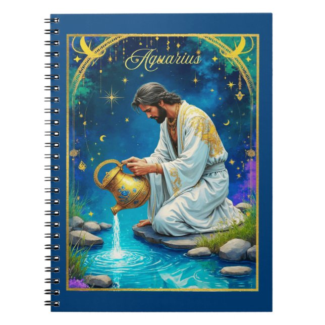 Caderno Espiral Aquarius Zodiac Sign Under a Starry Sky (Frente)