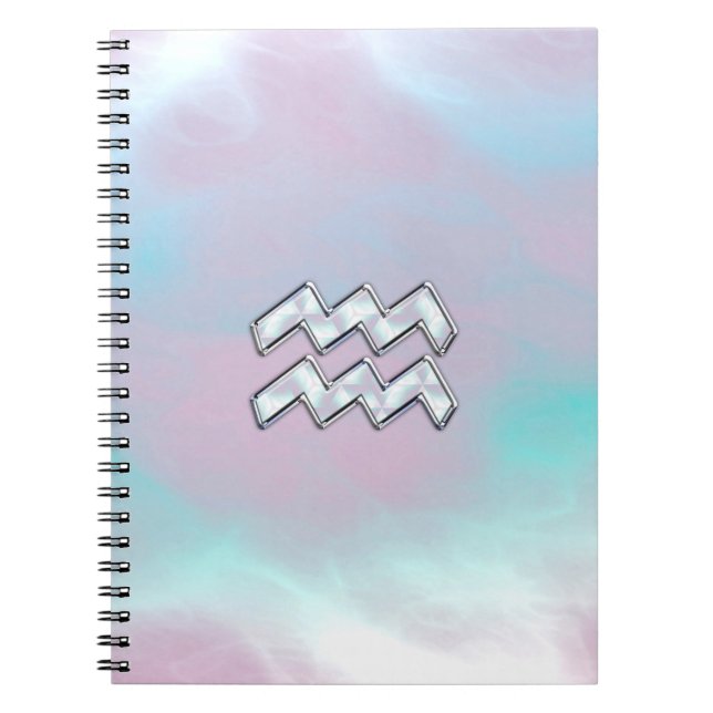 Caderno Espiral Aquarius Zodiac Símbolo da Mãe de Pearl Nacre (Frente)