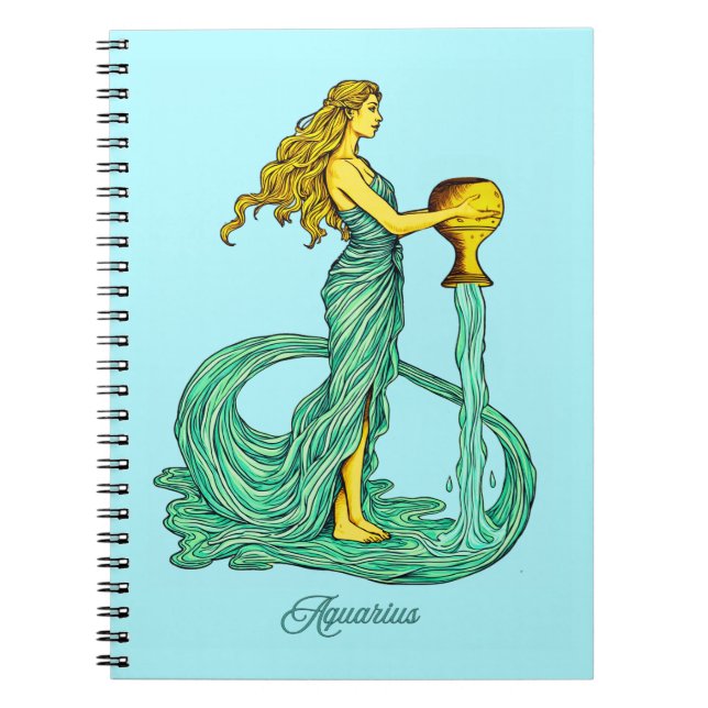 Caderno Espiral Aquarius Zodiac Sinal, Mulher com Água Fluente (Frente)