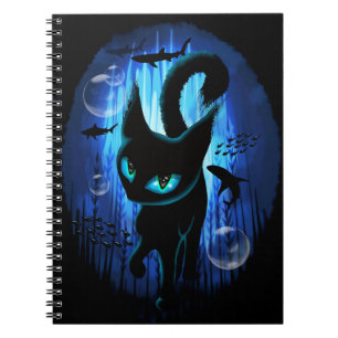 Caderno Espiral Aquático - Gato Surreal na Fantasia do Oceano Prof