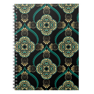 Caderno Espiral Árabe Floral, Padrão de Elegância Vintage.