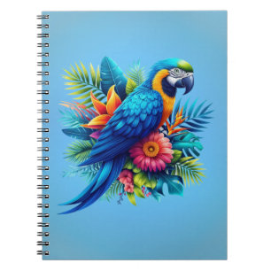 Caderno Espiral Arara tropical azul-colorida