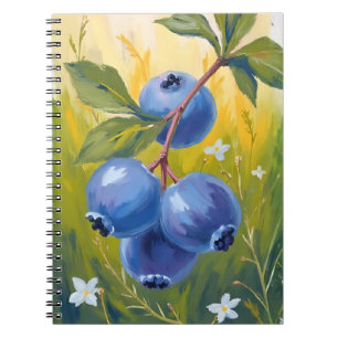 Caderno Espiral Arbusto de Mirtilo Pintura em Aquarela de Frutas