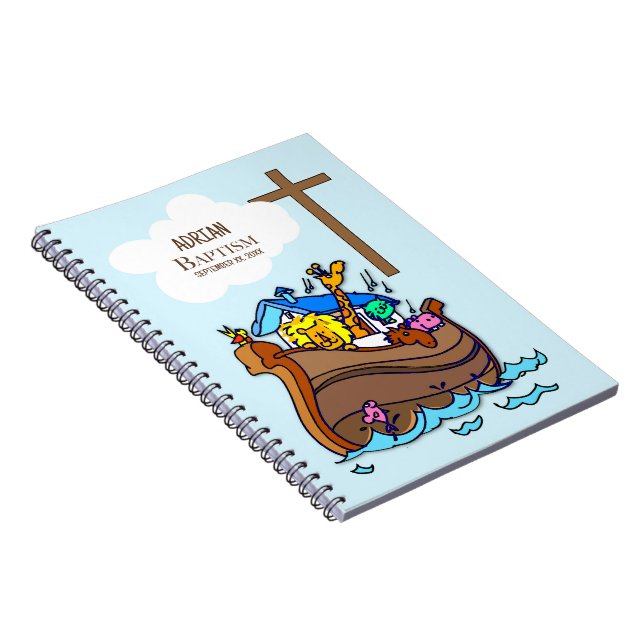 Caderno Espiral Arca de Noah, Batismo Menino, Animais Bons Persona (Lado Direito)