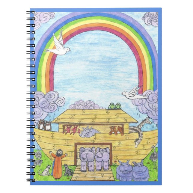 Caderno Espiral Arca de Noé Aquarela Arco-íris Elefante Divertido (Frente)