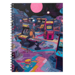 Caderno Espiral Arcade Retro Futurista no Espaço Exterior