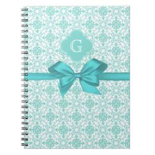 Caderno Espiral Arco branco da etiqueta de turquesa do damasco #2
