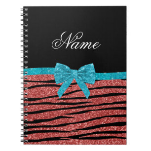Caderno Espiral arco de listras de zebra rosa com nome personaliza