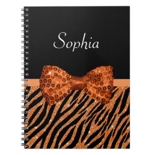 Caderno Espiral Arco e nome alaranjados elegantes do Glitz do