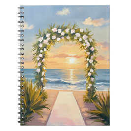 Caderno Espiral Arco Floral de Aquarela para Casamento na Praia