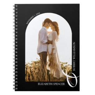 Caderno Espiral Arco Fotográfico Moderno de Casamento Preto