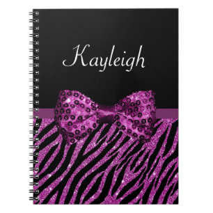 Caderno Espiral Arco Glitz De Impressão De Zebra Roxa Chic Com Nom