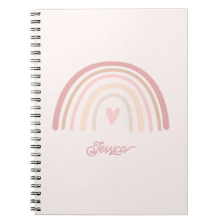 Caderno Espiral Arco-íris Bege Boho Rosa