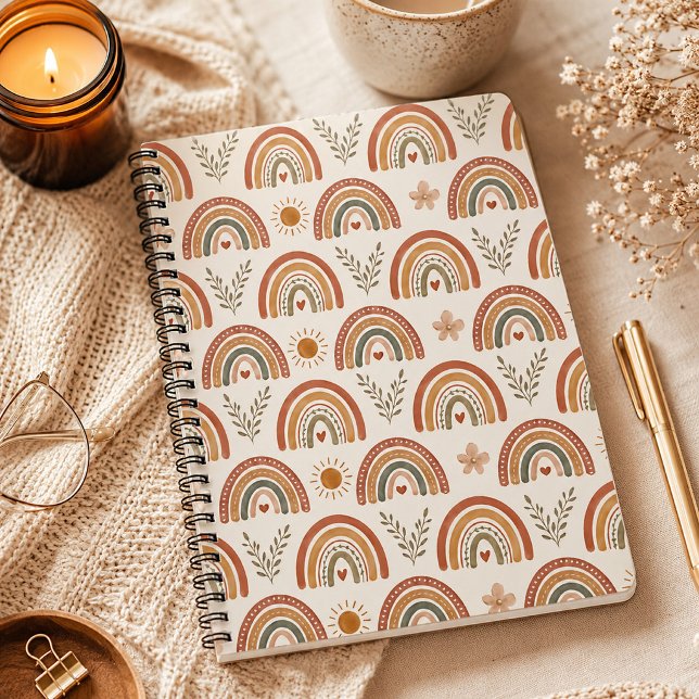 Caderno Espiral Arco-íris Boho Aquarela Quente (Boho Rainbow Spiral Notebook)