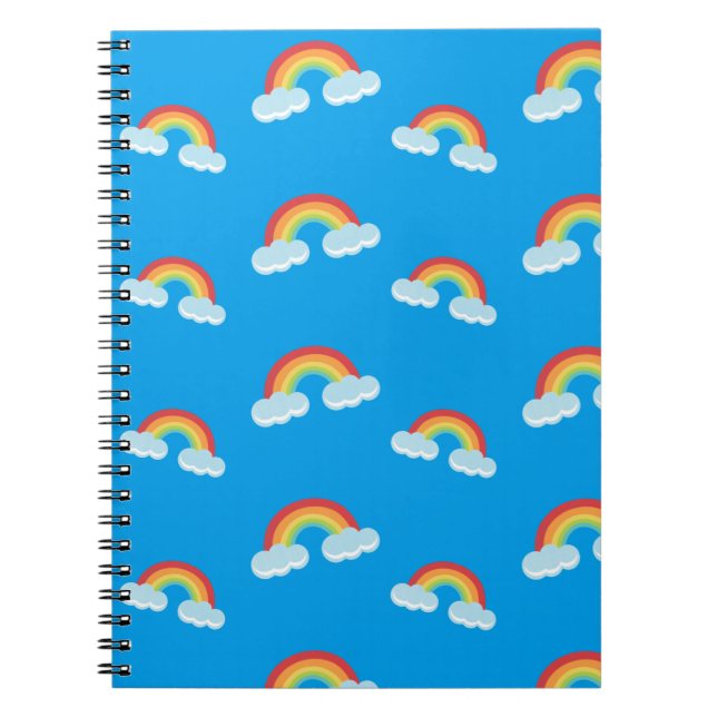 Caderno Espiral Arco-Íris Bonito com Padrão de Nuvens (Frente)