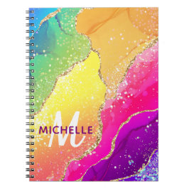 Caderno Espiral Arco-íris Brilhante & Monograma de Ágata Falsa Bri