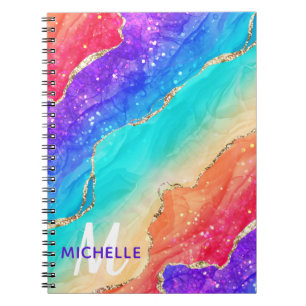 Caderno Espiral Arco-íris Brilhante & Monograma de Ágata Falsa Bri