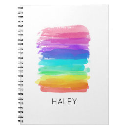 Caderno Espiral Arco-Íris Brushstrokes Artista Nome Personalizado 
