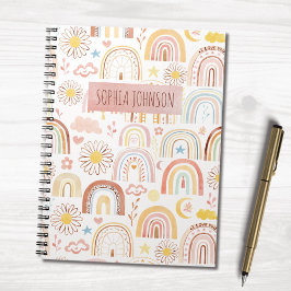 Caderno Espiral Arco-íris Coloridos Fofos e Crianças Abstratas de 